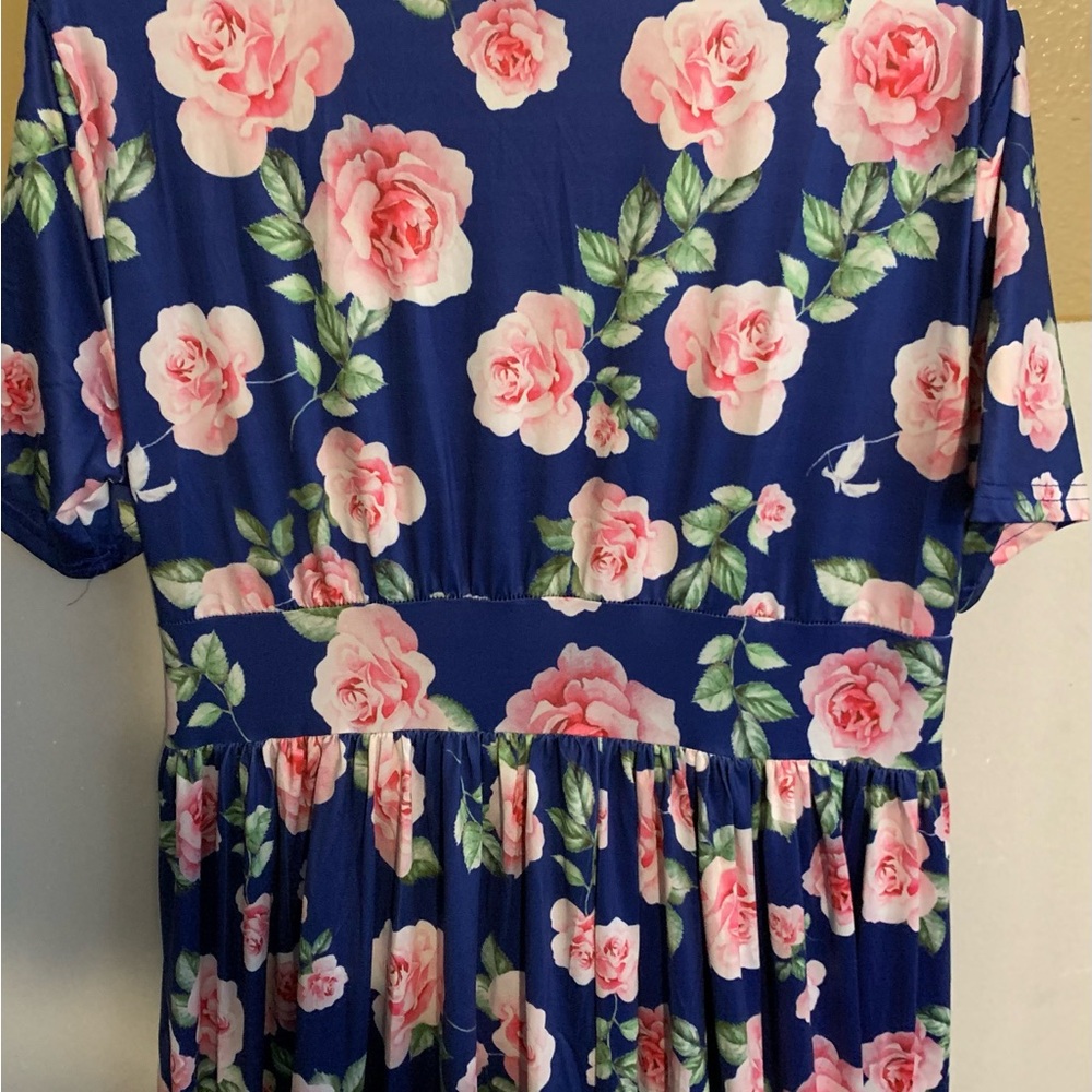 Navy Floral Wrap Maxi Dress with Pink Rose Print - Picture 4 of 7